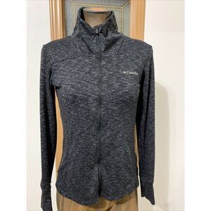 Columbia Full Zip Sweater Jacket Women's Small Black Gray High Neck Fitted